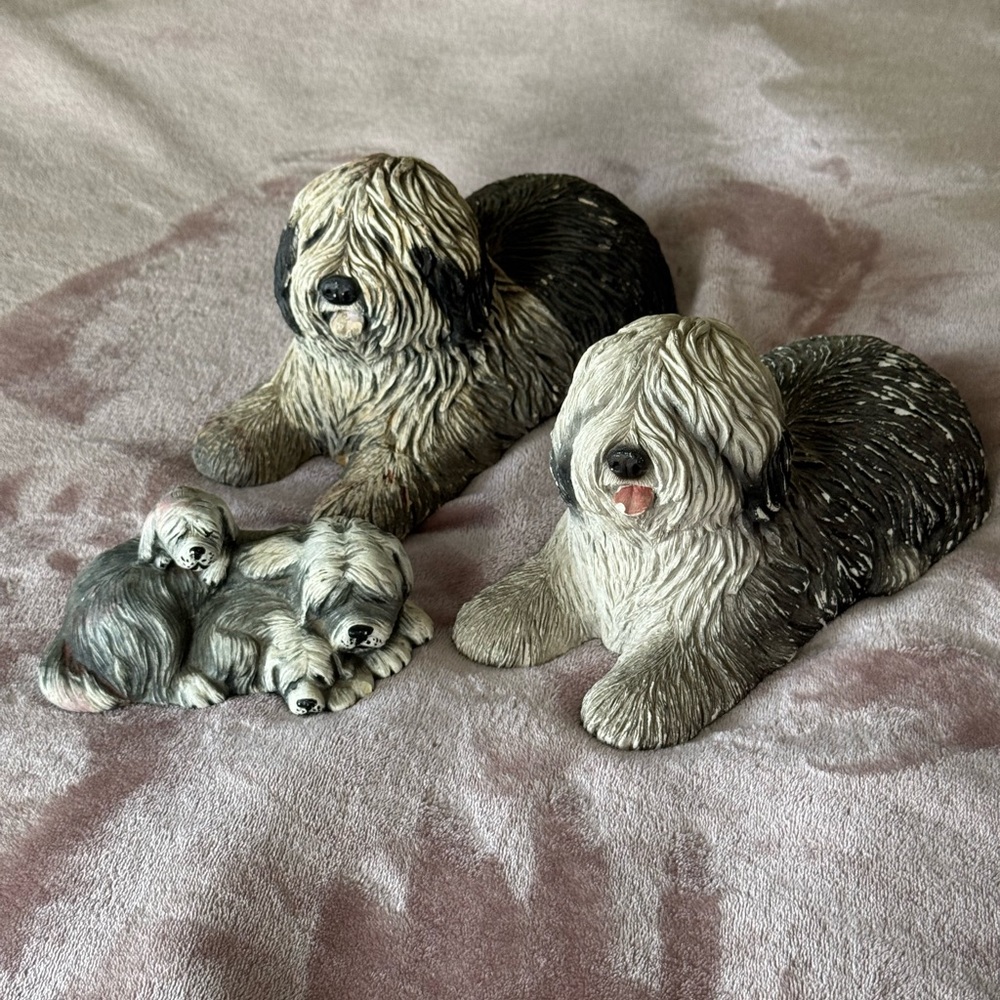 Hand Painted Sandicast Sheep Dog Vintage Statue Lot (1983)
